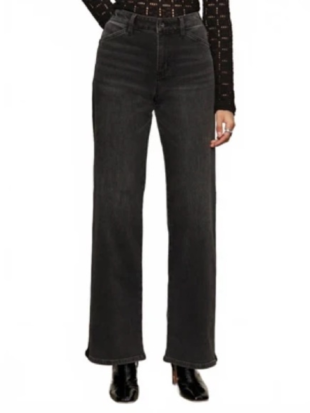 Hudson Blair High-Rise Bootcut Crop Jeans Black Wash Size 29 Split Hem